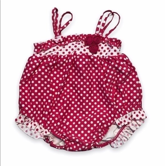 𝅺THE Children’s Place 12 mo Pink White Dot Swimsuit - Picture 1 of 1